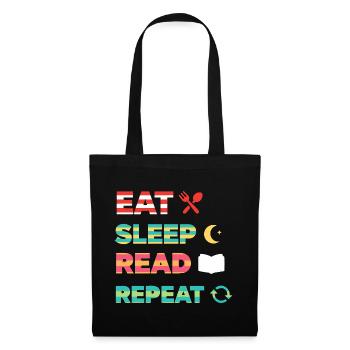 Eat Sleep Read Repeat Bücherwurm - Stoffbeutel - Schwarz - Vorne