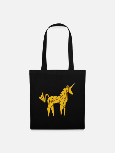 Origami-Einhorn - Stoffbeutel - Schwarz