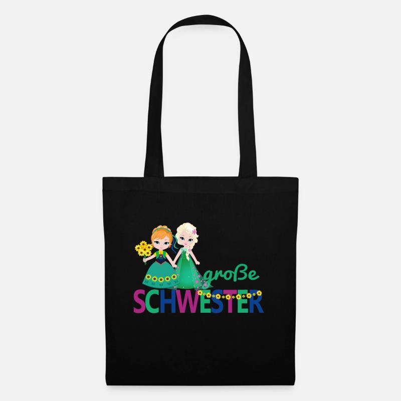 große Schwester Mädchen Blumenstrauß - Stoffbeutel - Schwarz
