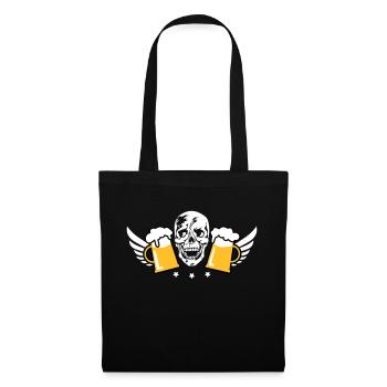 80 Totenkopf Skull 2 Mass Bier Flügel Beer Wings - Stoffbeutel - Schwarz - Vorne