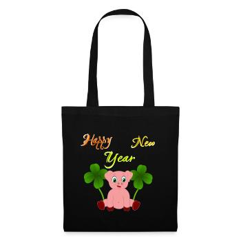 Happy New Year 2021 Silvester 2020 Glücks-Schwein - Stoffbeutel - Schwarz - Vorne