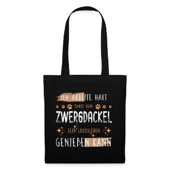 Retro Arbeite Hart Zwergdackel Dackel Luxusleben - Stoffbeutel - Schwarz - Vorne