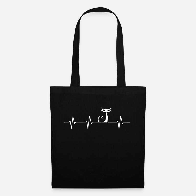 Katze EKG Herzschlag Heartbeat Cat - Stoffbeutel - Schwarz