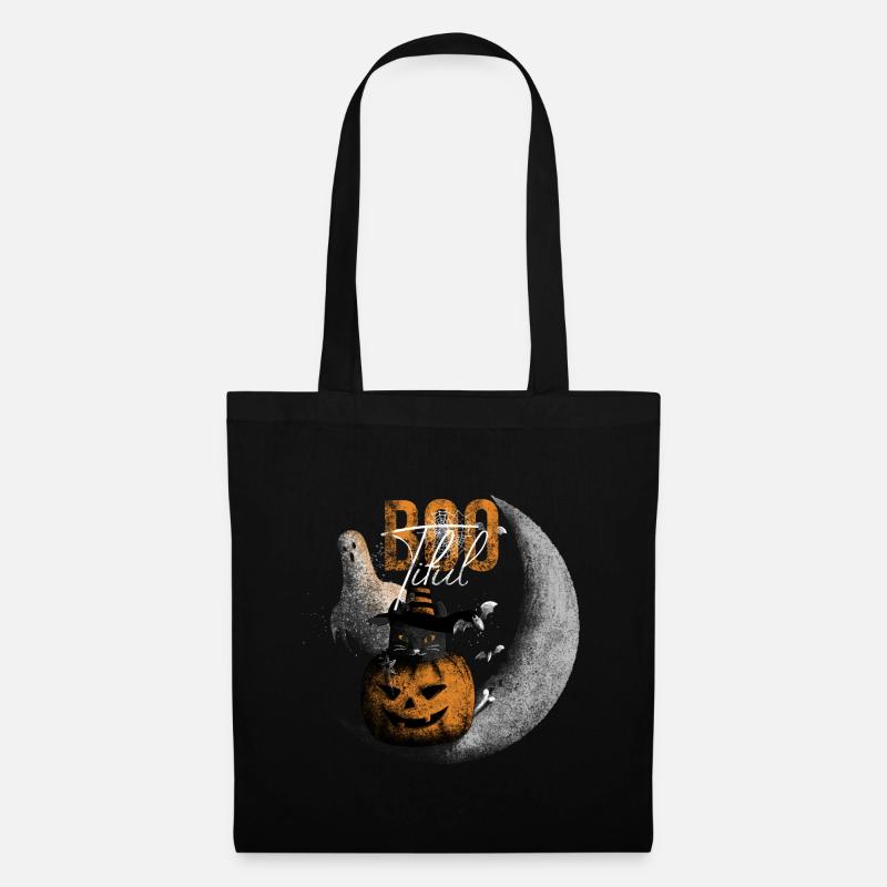 Bootiful Ghost and Black Cat in Crescent Moon - Sac en tissu - noir