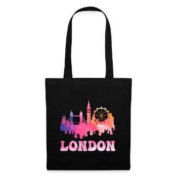 London England UK Stadt Skyline Splash Bunt - Stoffbeutel - Schwarz - Vorne