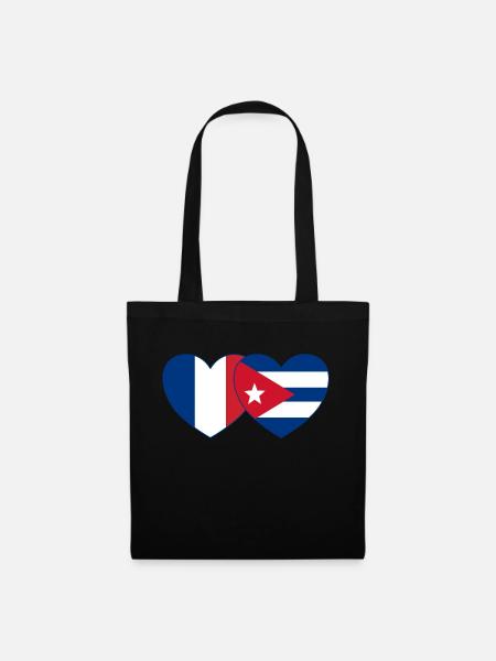 Frankreich Kuba Flagge Herz - Stoffbeutel - Schwarz