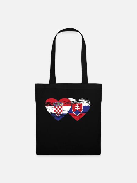 Kroatien Slowakei Flagge Herz used - Stoffbeutel - Schwarz