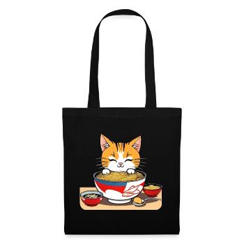 Niedliche asiatische Katze und Ramen Nudeln - Stoffbeutel - Schwarz - Vorne