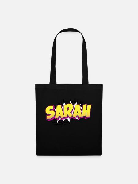 Sarah Benutzerdefinierter Name Comic-Buch-Stil Pop-Art, Sarah - Stoffbeutel - Schwarz