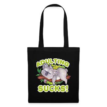 "Adulting Sucks" Lustiger Koala schläft lieber - Stoffbeutel - Schwarz - Vorne