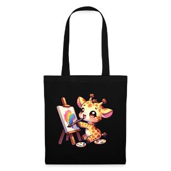 Giraffe Painting Long-necked Artist Kid's Shirt - Tote Bag - black - Front