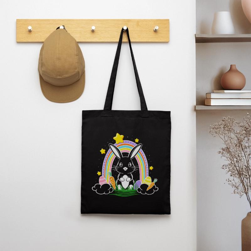 Easter Bunny Bunny with Rainbow and Easter Eggs Tote Bag