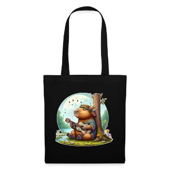 Capybara Guitar Hippie Peace - Tote Bag - black - Front