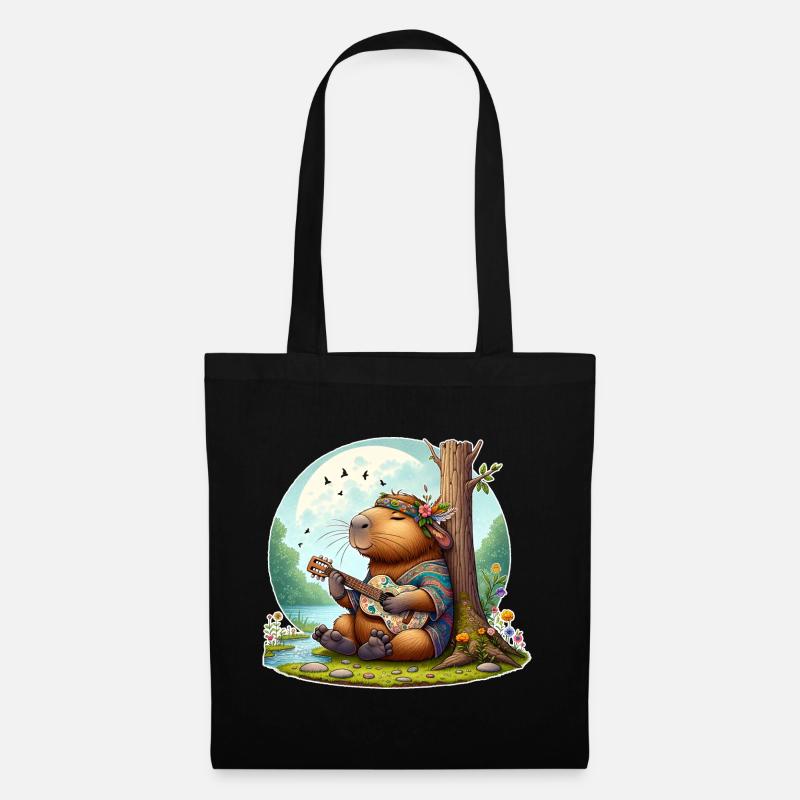 Capybara Guitar Hippie Peace - Tote Bag - black
