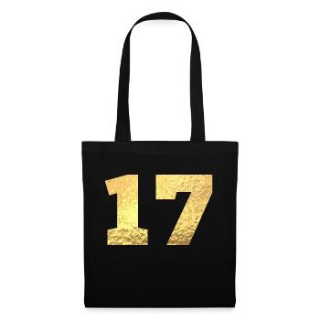 Numéro 17 paillettes doré - 17e anniversaire - Sac en tissu - noir - Devant