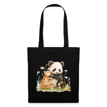 Cute Cat And Panda Friends - Stoffbeutel - Schwarz - Vorne