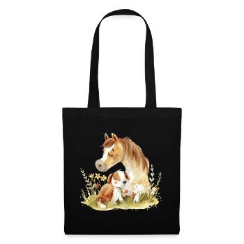 Cute Dog And Horse Friends - Stoffbeutel - Schwarz - Vorne