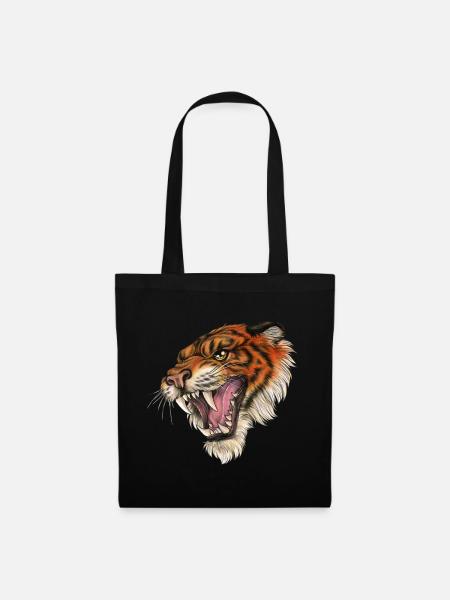 Brüllend Tiger Wildkatze Geschenk Freiheit Natur - Stoffbeutel - Schwarz