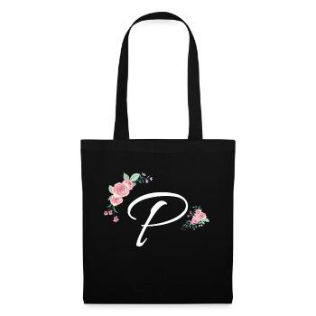 Buchstabe p Blumen - Stoffbeutel - Schwarz - Vorne
