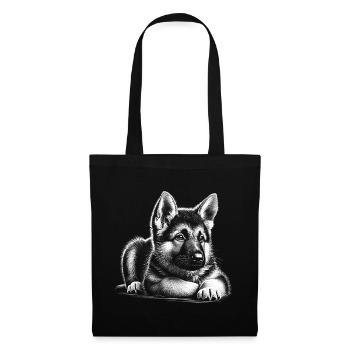Chiot berger allemand super mignon en position couchée - Sac en tissu - noir - Devant