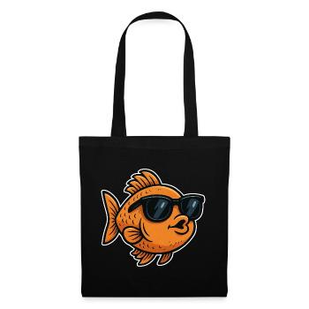 Poisson rouge avec des lunettes de soleil - Sac en tissu - noir - Devant