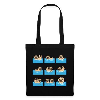 Schwimmender Mops Cartoon Für Hundefans - Stoffbeutel - Schwarz - Vorne