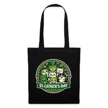 Saint-Catrick, chats mignons, chatons, trèfle irlandais - Sac en tissu - noir - Devant
