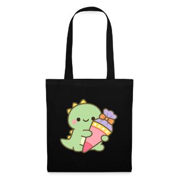 Schulkind Dino Einschulung Geschenk - Stoffbeutel - Schwarz - Vorne