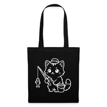 Kawaii Katze Fischen - Stoffbeutel - Schwarz - Vorne