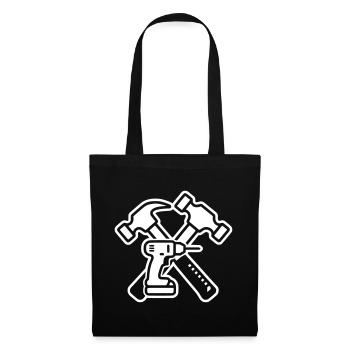 Handwerker Bohrer Hämmer Logo - Stoffbeutel - Schwarz - Vorne