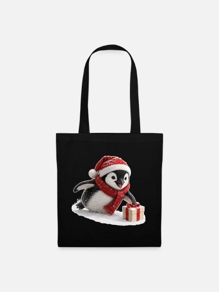 Weihnachts Pinguin - Stoffbeutel - Schwarz
