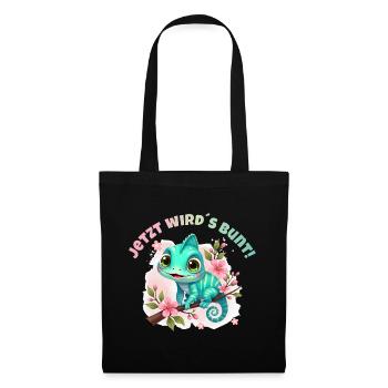 Maintenant, ça devient coloré - Un mignon caméléon aquarelle - Sac en tissu - noir - Devant