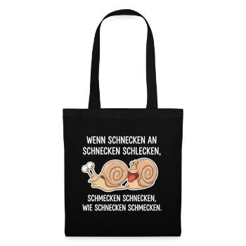 Schnecken schlecken – Lustiger Zungenbrecher - Stoffbeutel - Schwarz - Vorne