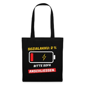 Sozialakku 2 % - bitte Sofa anschließen - Stoffbeutel - Schwarz - Vorne