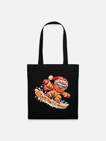 Lebkuchen-Snowboarder zu Weihnachten - Stoffbeutel - Schwarz