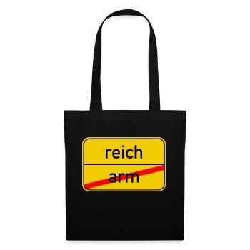 Ortsschild arm - reich - Stoffbeutel - Schwarz - Vorne