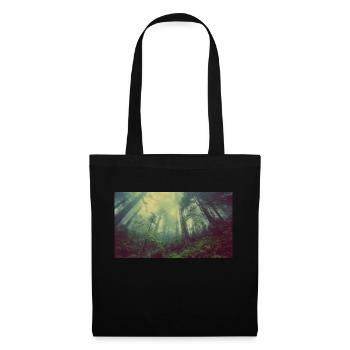 Wald-Natur-Bäume-Nebel/Geschenk/GeschenksIdee - Stoffbeutel - Schwarz - Vorne