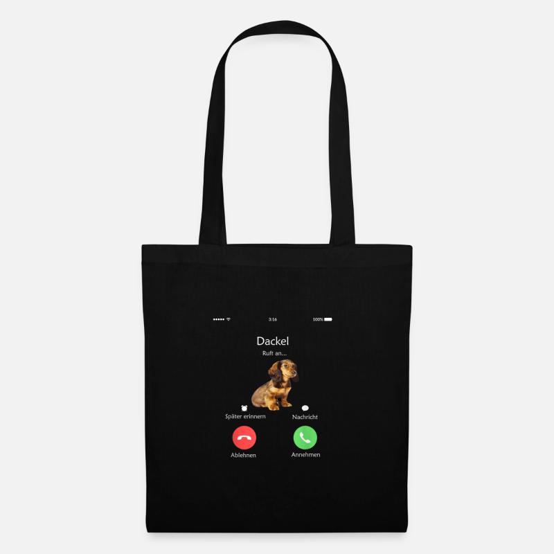Dackel Hund ruft an Tshirt Shirt - Stoffbeutel - Schwarz