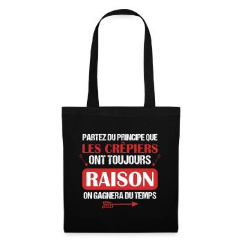Crêpe - Cuisine - Raison - Goûter - Drôle - Humour - Sac en tissu - noir - Devant