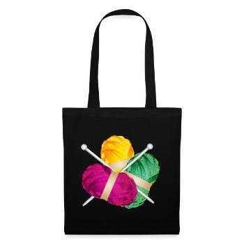 three colorful balls of wool with knitting needles - Tote Bag - black - Front
