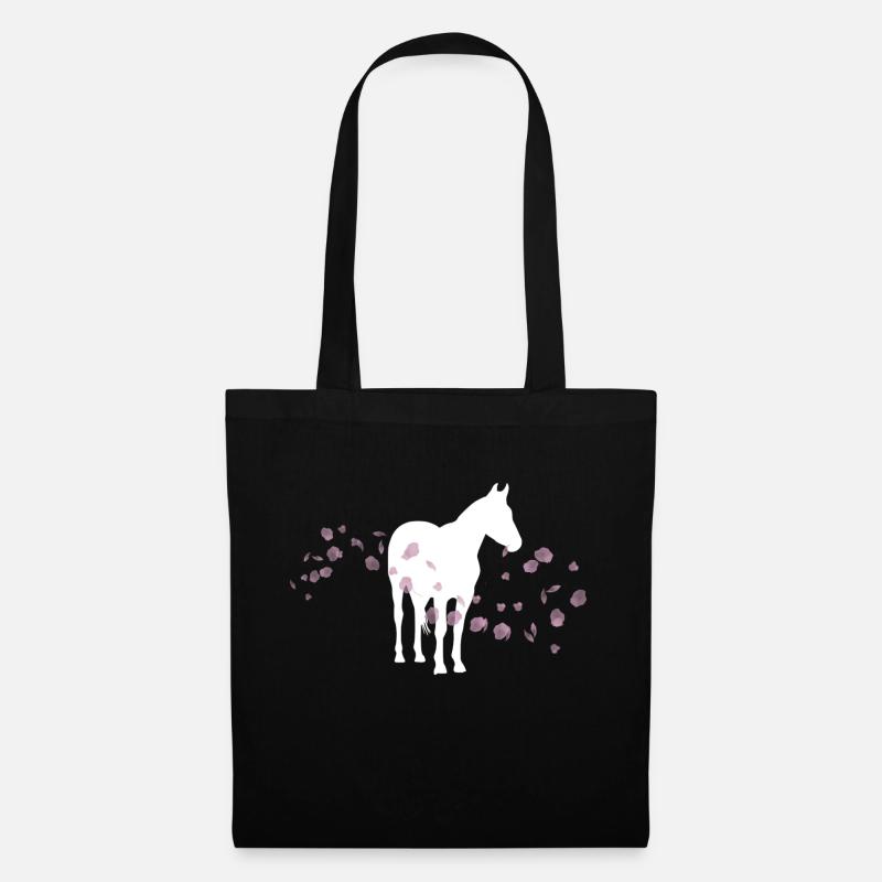 Kirschblütenpferd / Reiten - Stoffbeutel - Schwarz