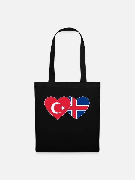 Türkei Island Flagge Herz - Stoffbeutel - Schwarz