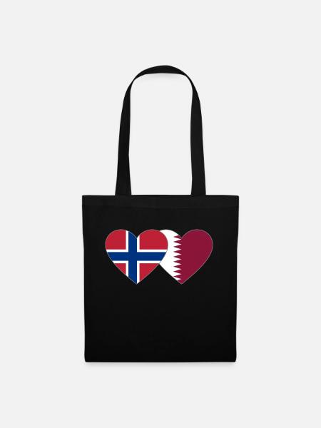 Norwegen Katar Flagge Herz - Stoffbeutel - Schwarz
