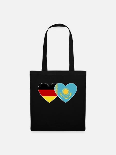 Deutschland Kasachstan Flagge Herz - Stoffbeutel - Schwarz