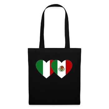 Italien Mexiko Flagge Herz - Stoffbeutel - Schwarz - Vorne