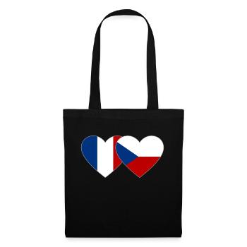 Frankreich Tschechien Flagge Herz - Stoffbeutel - Schwarz - Vorne