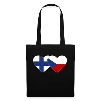 Finnland Tschechien Flagge Herz - Stoffbeutel - Schwarz - Vorne
