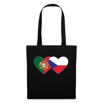 Portugal Tschechien Flagge Herz - Stoffbeutel - Schwarz - Vorne