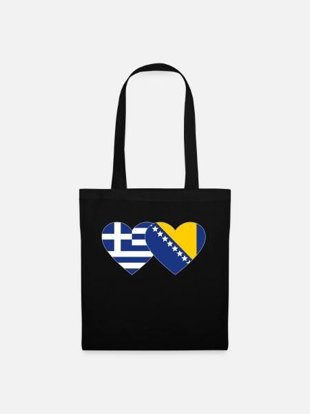Griechenland Bosnien Flagge Herz - Stoffbeutel - Schwarz