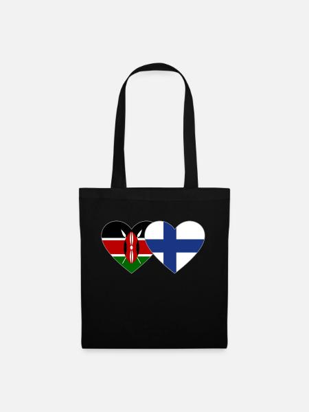 Kenia Finnland Flagge Herz - Stoffbeutel - Schwarz